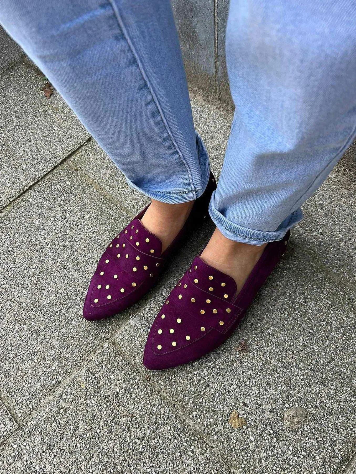 Cheap Babouche Loafers Studs Dark Purple Loafers