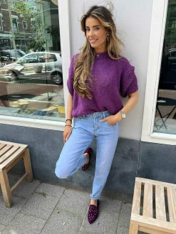 Cheap Babouche Loafers Studs Dark Purple Loafers