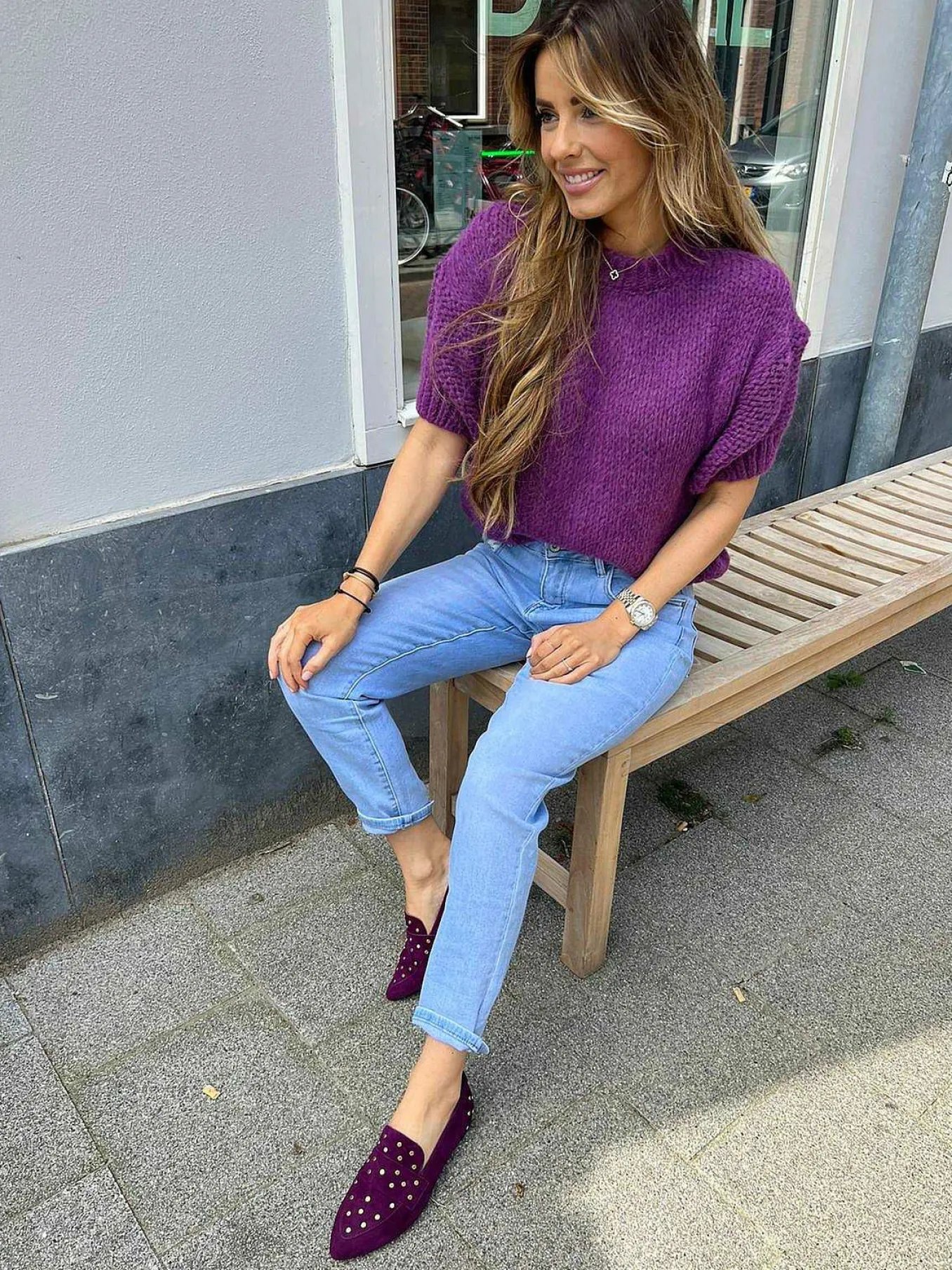 Cheap Babouche Loafers Studs Dark Purple Loafers