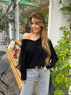 Cheap Basic V-Neck Sweater Black Truien