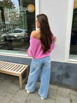 Clearance Basic V-Neck Sweater Candy Pink Truien