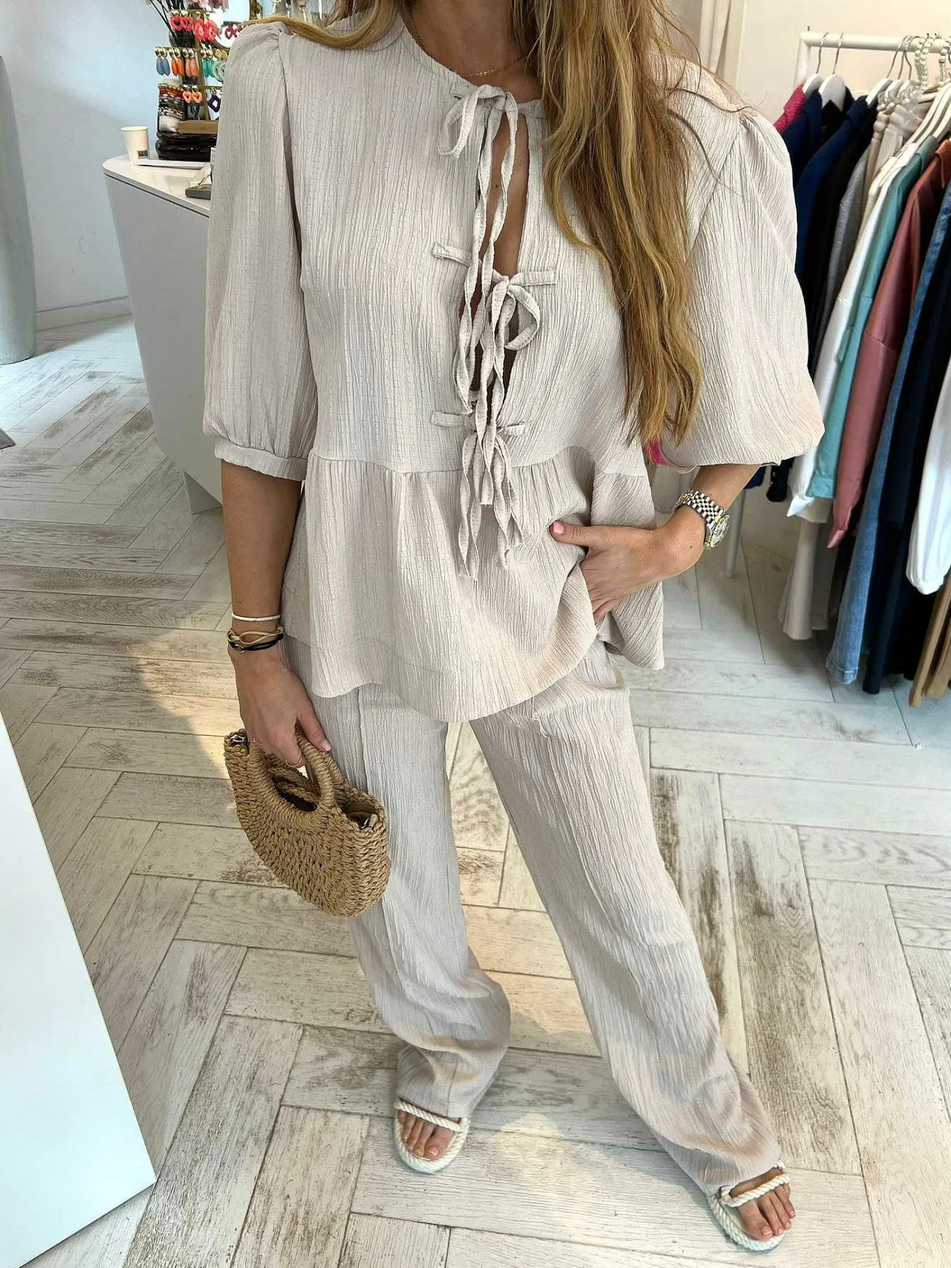 Hot Belle Bow Set Beige Sets