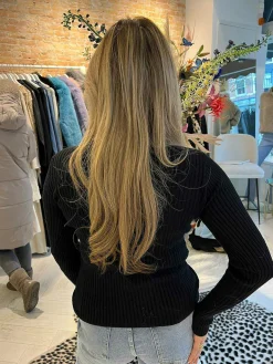 Best Big Ribbed Col Top Black Tops & Blousjes