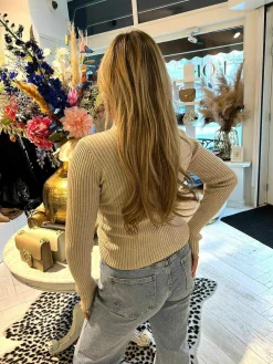 Shop Big Ribbed Col Top Taupe Tops & Blousjes