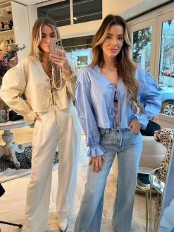 Outlet Bow Cropped Blouse Baby Blue Tops & Blousjes