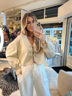 Outlet Bow Cropped Blouse Beige Tops & Blousjes