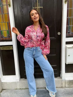 Cheap Chiara Pattern Blouse Pink & Gold Tops & Blousjes