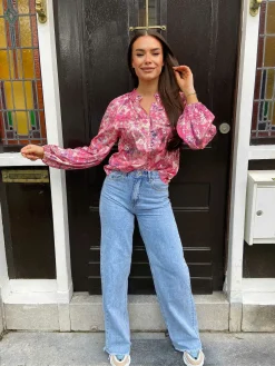 Cheap Chiara Pattern Blouse Pink & Gold Tops & Blousjes