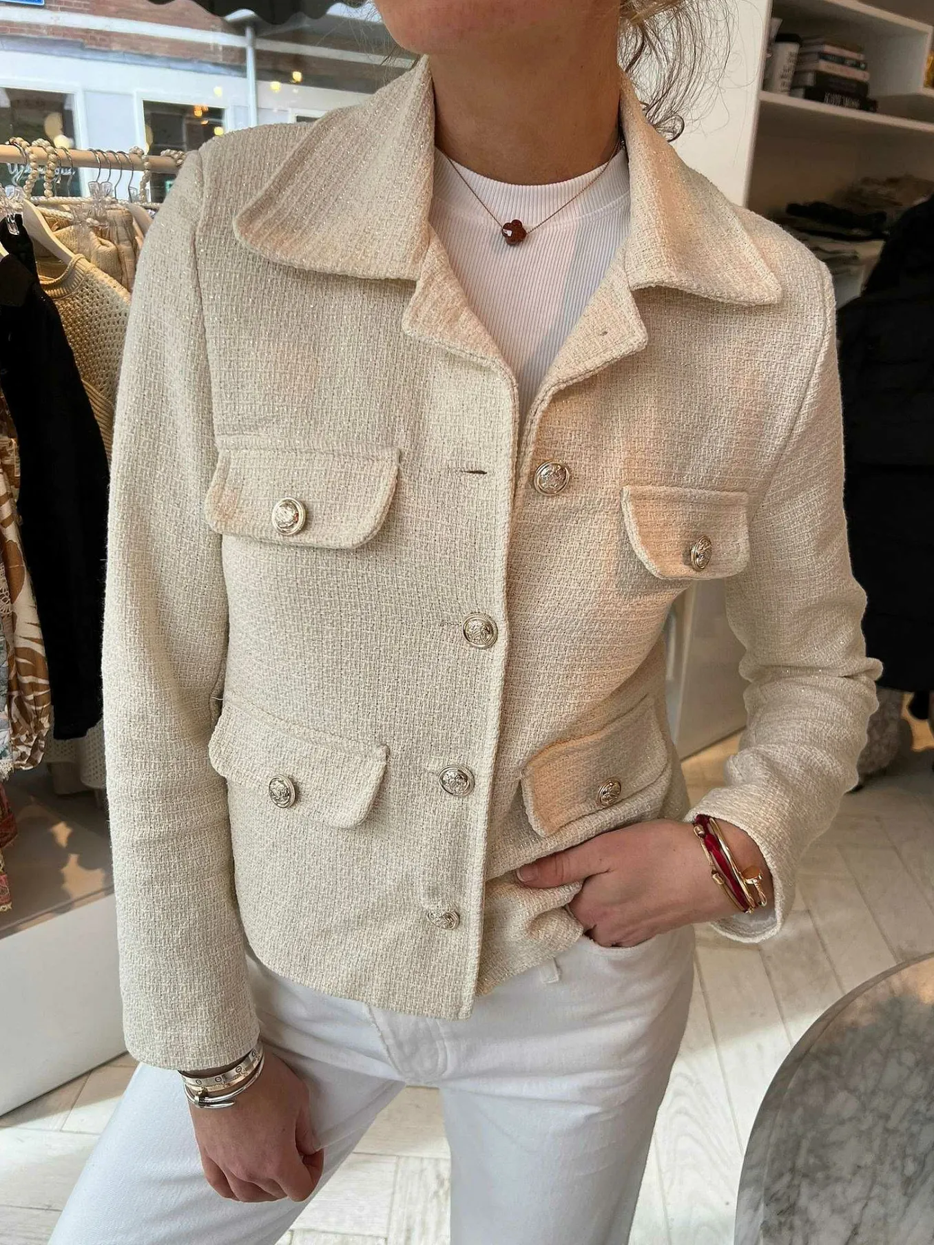 Sale Coco Tweed Jacket Beige Jassen