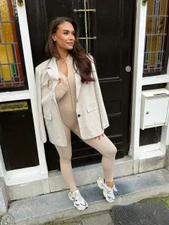 Online Comfy Catsuit Zipper Beige Jumpsuits