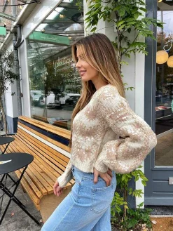 Discount Cropped Knitted Sequin Sweater Beige & Off White Truien