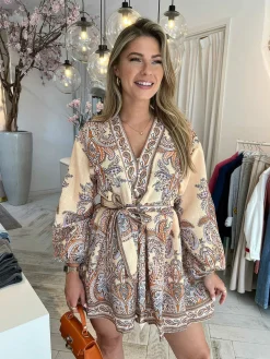 Discount Dani Print Dress Beige Jurken