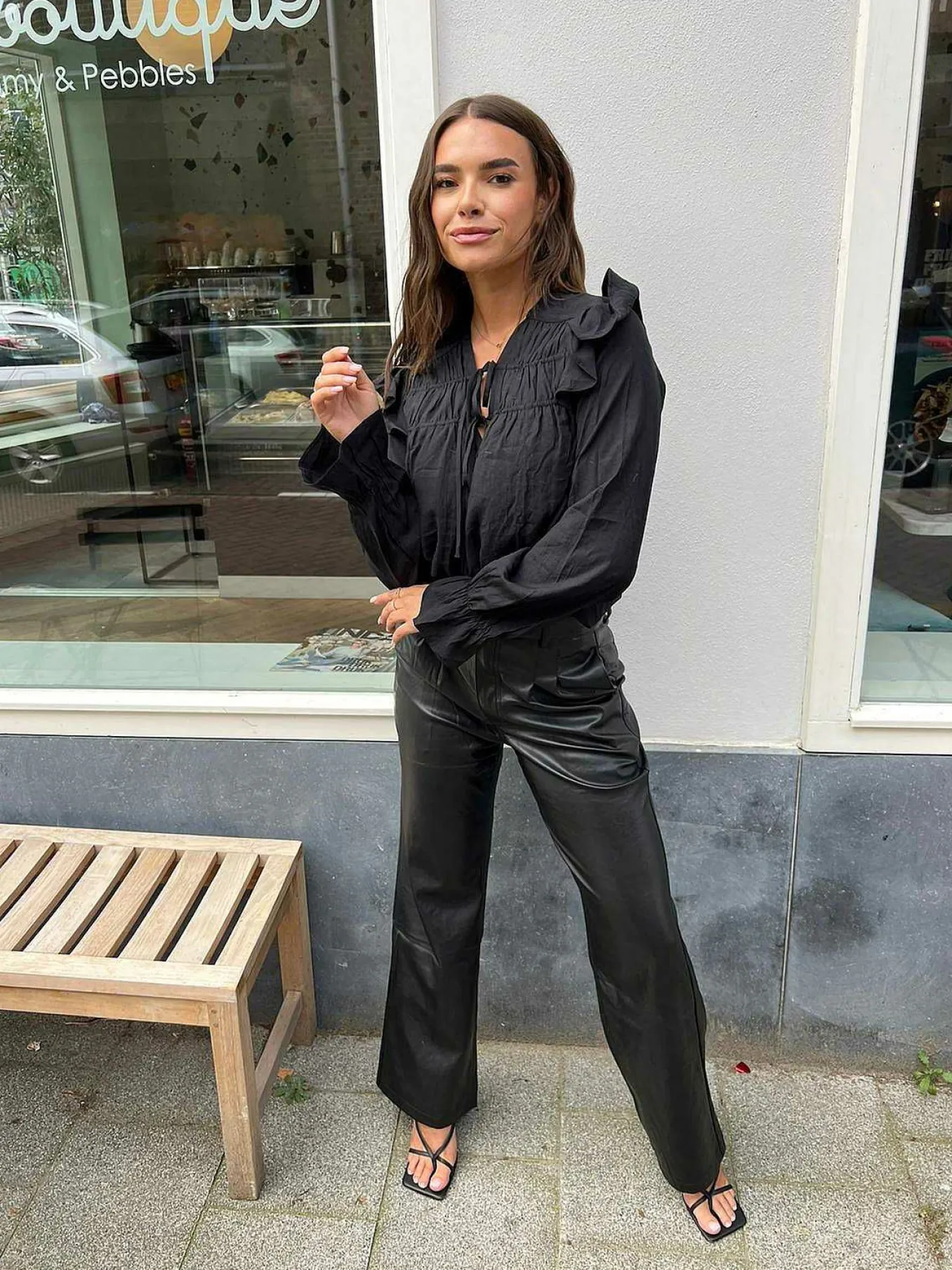 New Daphne Ruffle Blouse Black Tops & Blousjes