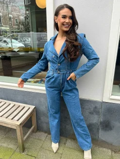 Outlet Denim Long Sleeve Jumpsuit Jumpsuits