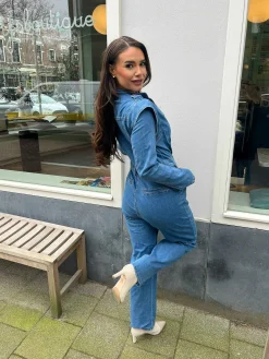 Outlet Denim Long Sleeve Jumpsuit Jumpsuits
