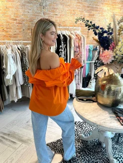 Best Sale Elena Off Shoulder Ruffle Blouse Orange Tops & Blousjes