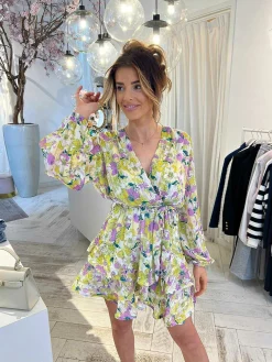 Clearance Ella Ruffle Dress Lime Jurken