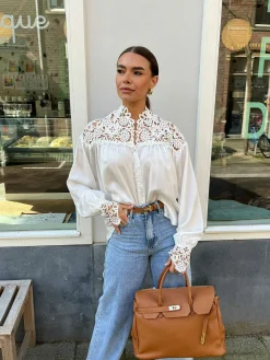 Cheap Emily Lace Blouse White Tops & Blousjes