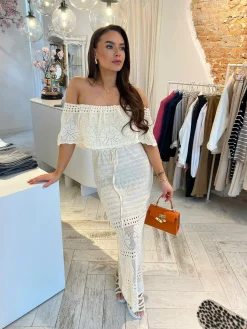 New Estella Off Shoulder Maxi Dress Beige Jurken