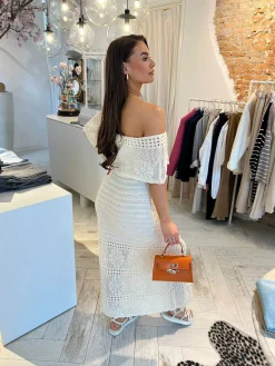 New Estella Off Shoulder Maxi Dress Beige Jurken