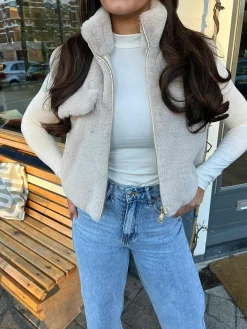 Cheap Faux Fur Gilet Beige Gilets