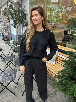 Flash Sale Fenna Diamond Button Sweater Black Truien