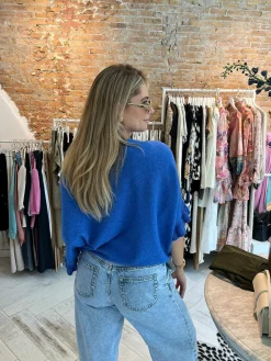 Best Fien Short Sleeve Ruffle Top Kobalt Blue Tops & Blousjes