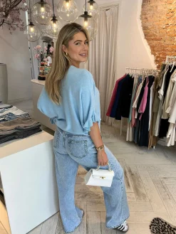 Sale Fien Short Sleeve Ruffle Top Baby Blue Tops & Blousjes