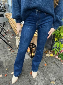 Hot Flared Jeans Deep Blue Broeken