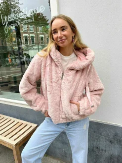 Online Fluffy Bomber Coat Soft Pink Jassen