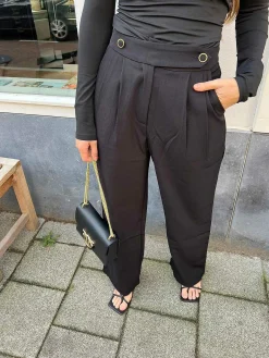 New Gigi Golden Button Pantalon Black Broeken