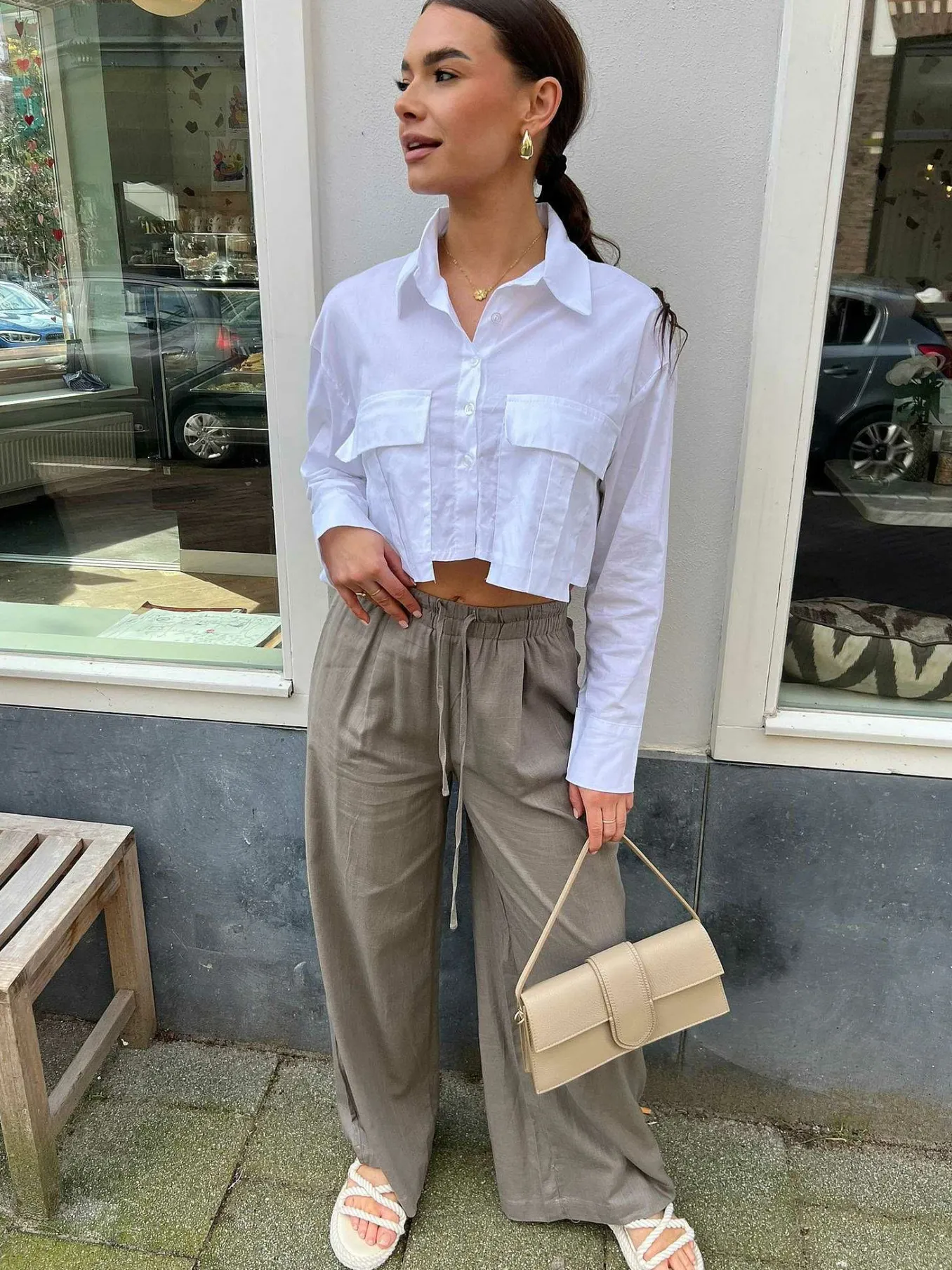 Store Hailey Linen Pants Taupe Broeken