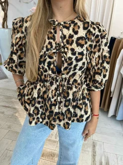 Outlet Hazel Leo Bow Broderie Blouse Tops & Blousjes