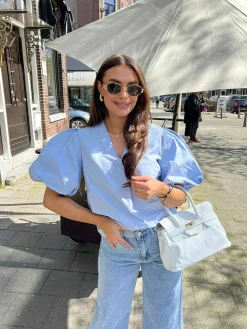 Cheap Izzy Short Sleeve Blouse Baby Blue Tops & Blousjes