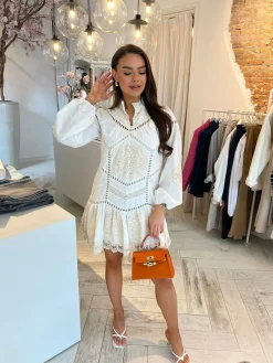 Cheap Jade Broderie Dress Beige Jurken