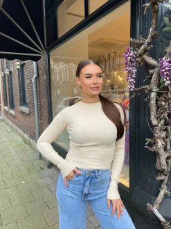 Fashion Jana Ribbed Top Beige Tops & Blousjes