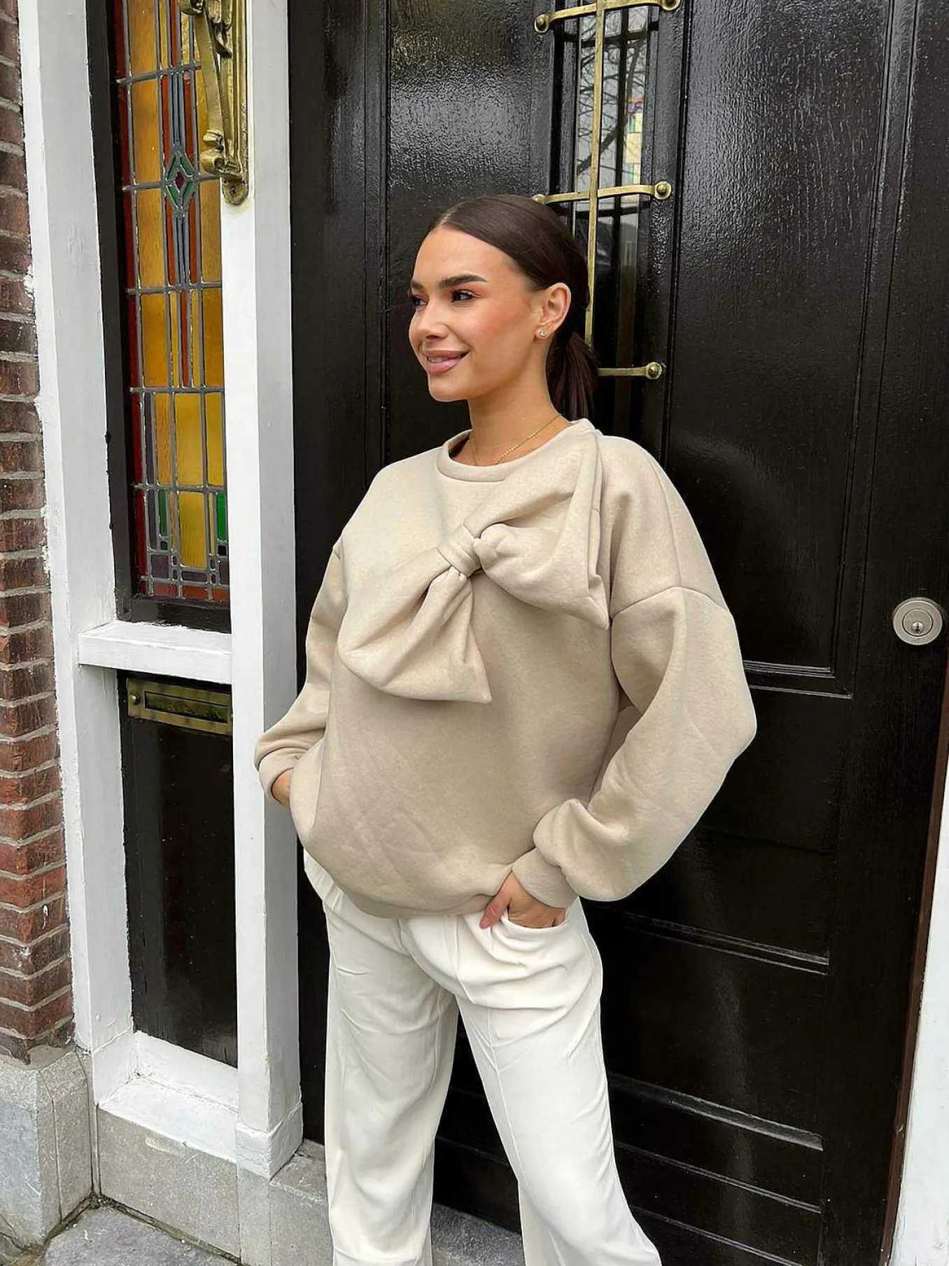 Cheap Jasmin Bow Sweater Camel Truien