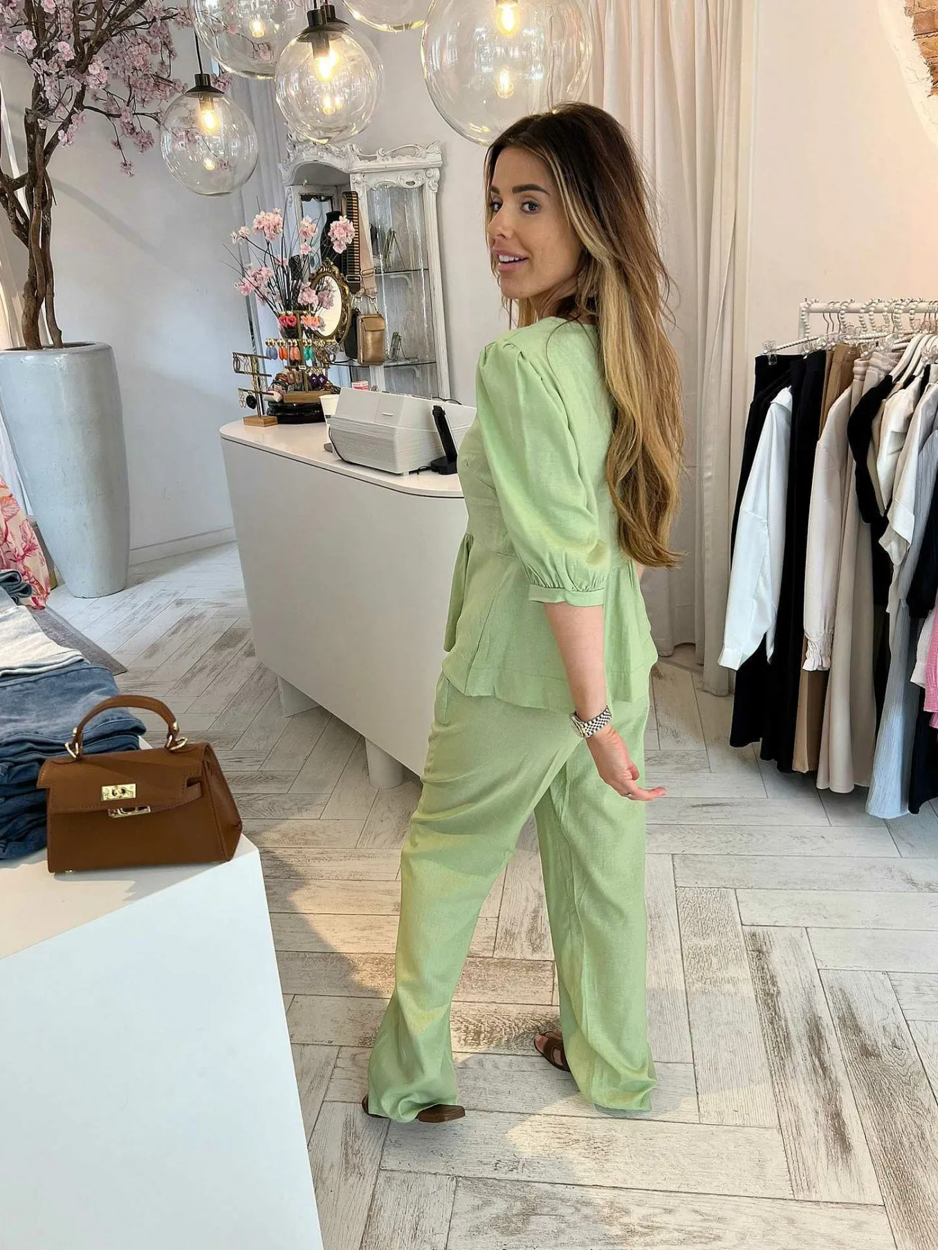 Cheap Jolie Linen Bow Set Pistache Sets