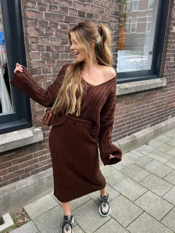 Hot Julie Ribbed Set Choco Sets