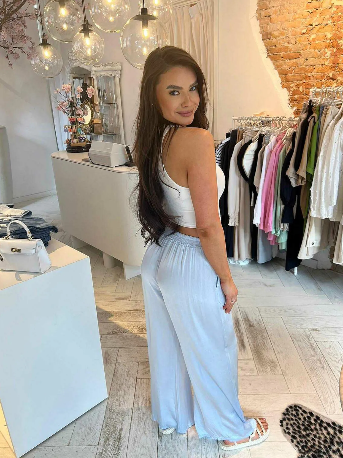 Store Julie Silky Pants Baby Blue Broeken