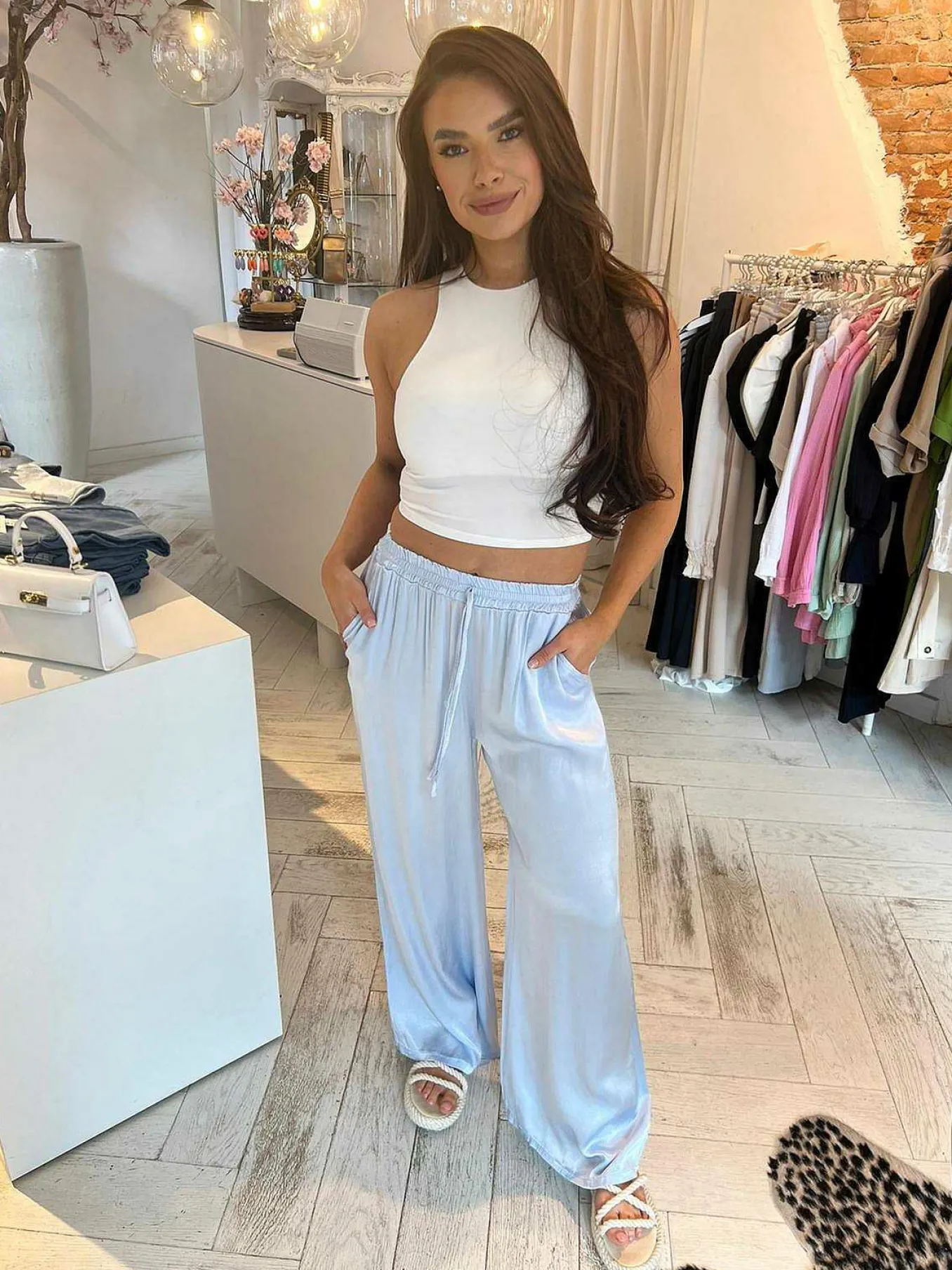 Store Julie Silky Pants Baby Blue Broeken