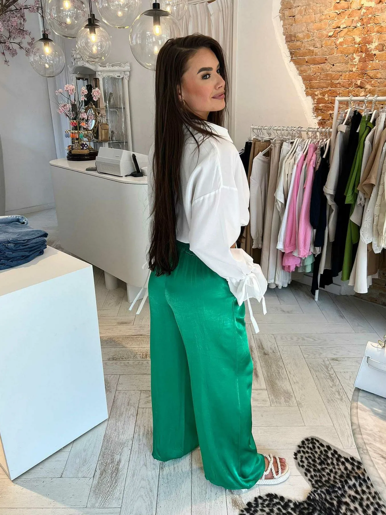 Online Julie Silky Pants Emerald Green Broeken