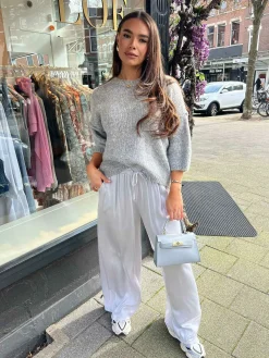 Shop Julie Silky Pants Light Grey Broeken