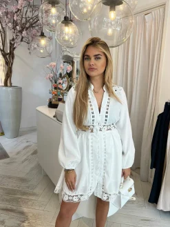 Hot June Broderie Dress White Jurken