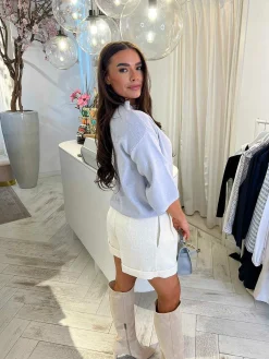 Fashion Katy Short Sleeve Sweater Light Grey Truien