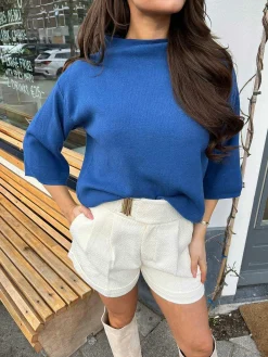Best Katy Short Sleeve Sweater Denim Blue Truien