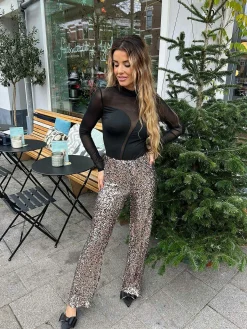 Shop Kelly Sequin Pants Rose Gold Broeken