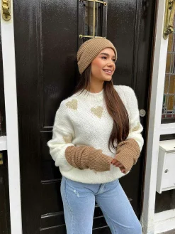 Sale Kiki Heart Sweater Off White & Gold Truien