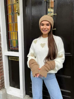 Sale Kiki Heart Sweater Off White & Gold Truien