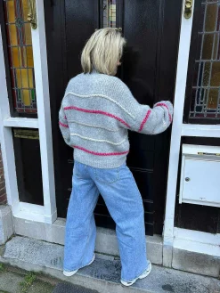 Sale Kiki Ruffle Stripe Sweater Grey Truien